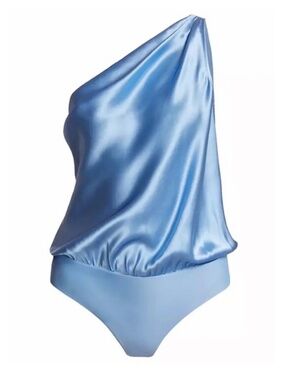 Cami NYC Darby Silk One Shoulder Bodysuit XXS blue Never Worn Mint